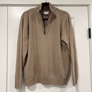Haggar Men's Quarter Zip Long Sleeve Pullover Sweater Tan Size Large‎